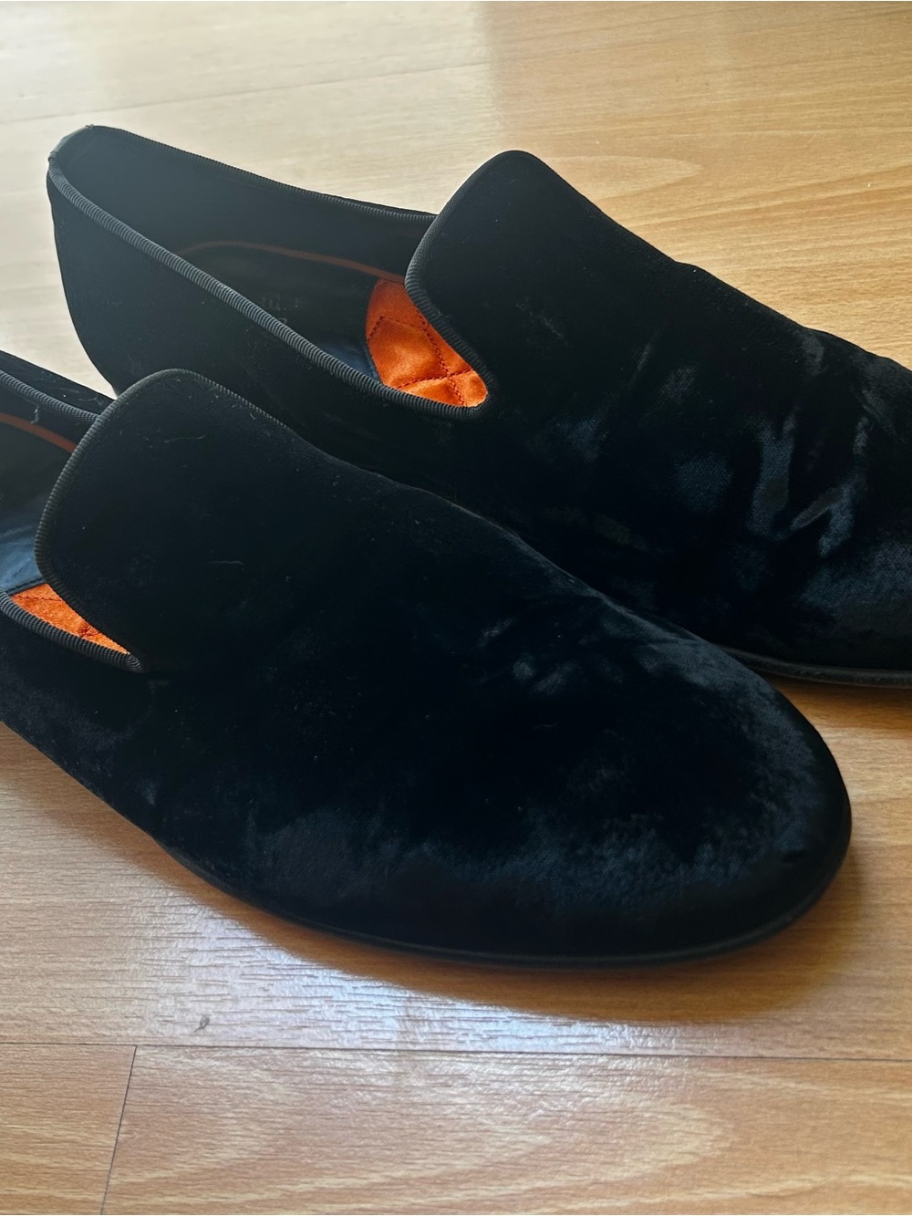 Santoni Black Velvet Men's Slip-On Dress Loafers made in Italy 10 Hollywood film